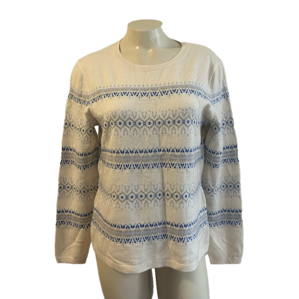Lands’ End M/P 100% Cashmere Fair Isle Stripe Crew Neck Sweater NWT as is